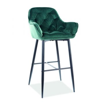 Scaun de bar tapitat cu stofa si picioare metalice Clyde H-1 Velvet Verde Inchis / Negru, l56xA40xH105 cm