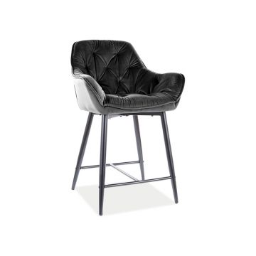Scaun de bar tapitat cu stofa si picioare metalice, Clyde H-2 Velvet Negru, l56xA42xH86 cm
