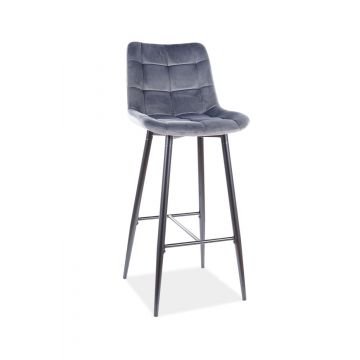 Scaun de bar tapitat cu stofa si picioare metalice Chase H-1 Velvet Gri / Negru, l45xA37xH109 cm