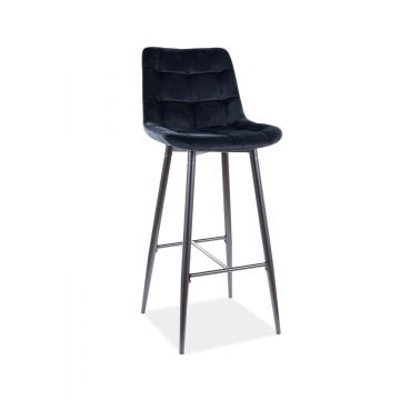 Scaun de bar tapitat cu stofa si picioare metalice Chase H-1 Velvet Negru, l45xA37xH109 cm