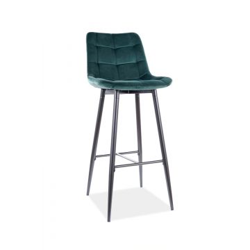 Scaun de bar tapitat cu stofa si picioare metalice Chase H-1 Velvet Verde Inchis / Negru, l45xA37xH109 cm