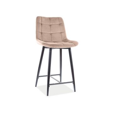 Scaun de bar tapitat cu stofa si picioare metalice, Chase H-2 Velvet Bej / Negru, l45xA37xH92 cm