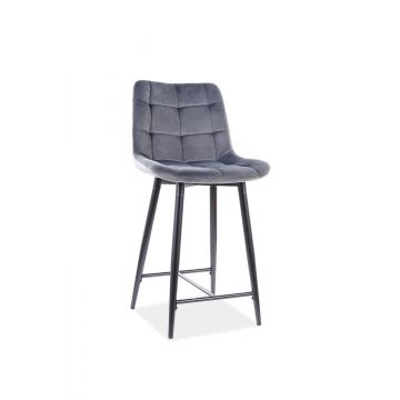 Scaun de bar tapitat cu stofa si picioare metalice Chase H-2 Velvet Gri / Negru, l45xA37xH92 cm