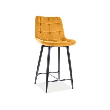 Scaun de bar tapitat cu stofa si picioare metalice, Chase H-2 Velvet Mustariu / Negru, l45xA37xH92 cm