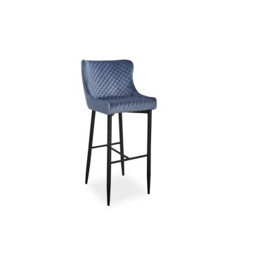 Scaun de bar tapitat cu stofa si picioare metalice Colide B H-1 Velvet Gri / Negru, l46xA42xH109 cm