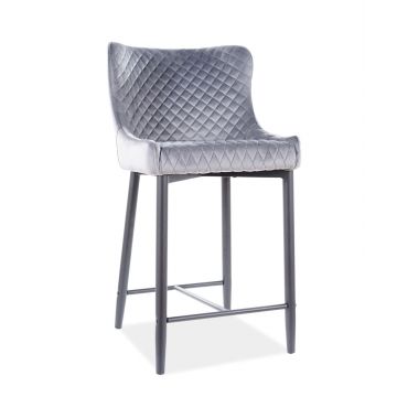 Scaun de bar tapitat cu stofa si picioare metalice Colide B H-2 Velvet Gri / Negru, l48xA42xH88 cm