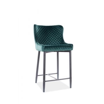 Scaun de bar tapitat cu stofa si picioare metalice Colide B H-2 Velvet Verde Inchis / Negru, l48xA42xH88 cm