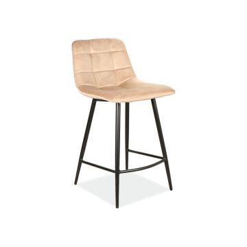 Scaun de bar tapitat cu stofa si picioare metalice, Miley H-2 Velvet Bej / Negru, l43xA40xH87 cm