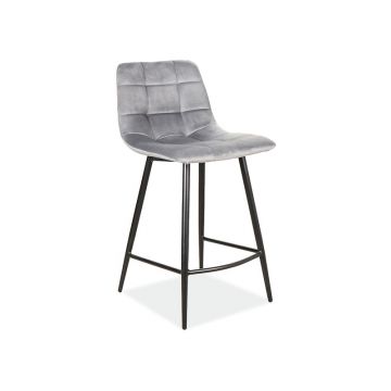 Scaun de bar tapitat cu stofa si picioare metalice, Miley H-2 Velvet Gri / Negru, l43xA40xH87 cm