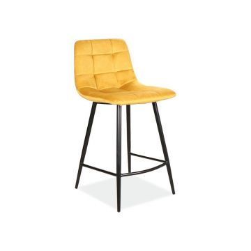 Scaun de bar tapitat cu stofa si picioare metalice, Miley H-2 Velvet Mustariu / Negru, l43xA40xH87 cm