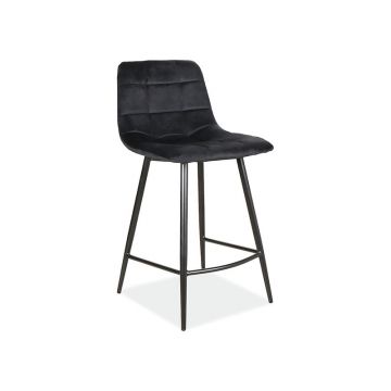 Scaun de bar tapitat cu stofa si picioare metalice, Miley H-2 Velvet Negru, l43xA40xH87 cm