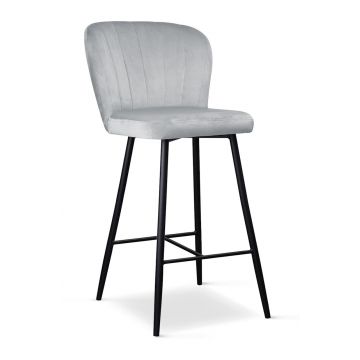 Scaun de bar tapitat cu stofa si picioare metalice, Shelly Small Velvet Argintiu / Negru, l49xA54xH97 cm