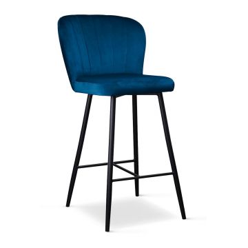 Scaun de bar tapitat cu stofa si picioare metalice, Shelly Small Velvet Bleumarin / Negru, l49xA54xH97 cm