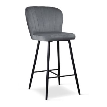 Scaun de bar tapitat cu stofa si picioare metalice, Shelly Small Velvet Gri / Negru, l49xA54xH97 cm