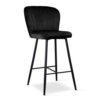 Scaun de bar tapitat cu stofa si picioare metalice, Shelly Small Velvet Negru, l49xA54xH97 cm