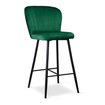 Scaun de bar tapitat cu stofa si picioare metalice, Shelly Small Velvet Verde / Negru, l49xA54xH97 cm
