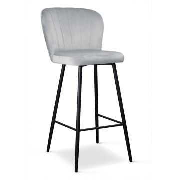 Scaun de bar tapitat cu stofa si picioare metalice, Shelly Velvet Argintiu / Negru, l49xA54xH107 cm
