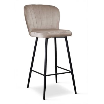 Scaun de bar tapitat cu stofa si picioare metalice, Shelly Velvet Bej / Negru, l49xA54xH107 cm
