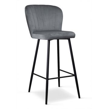 Scaun de bar tapitat cu stofa si picioare metalice, Shelly Velvet Gri / Negru, l49xA54xH107 cm
