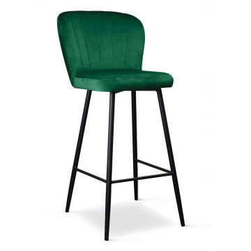 Scaun de bar tapitat cu stofa si picioare metalice, Shelly Velvet Verde / Negru, l49xA54xH107 cm