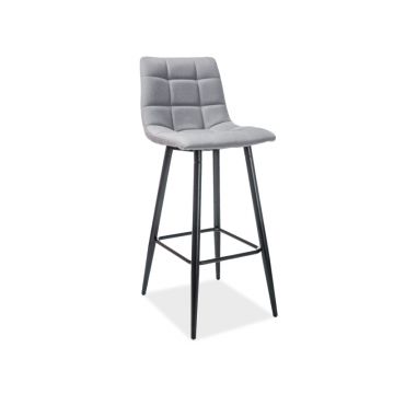 Scaun de bar tapitat cu stofa si picioare metalice, Spy H-1 Gri / Negru, l42xA34xH103 cm