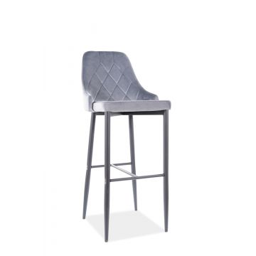 Scaun de bar tapitat cu stofa si picioare metalice Trisha B H-1 Velvet Gri / Negru, l45xA42xH109 cm