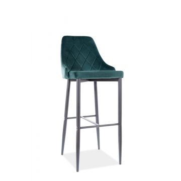 Scaun de bar tapitat cu stofa si picioare metalice Trisha B H-1 Velvet Verde Inchis / Negru, l45xA42xH109 cm