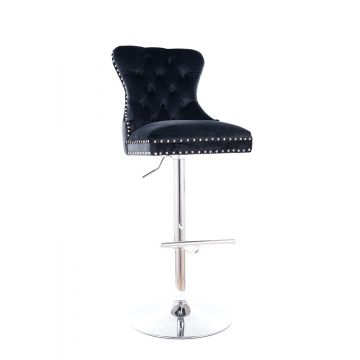 Scaun de bar tapitat cu stofa si picior metalic Aubrey C H-1 Velvet Negru / Crom, l45xA39xH103-125 cm