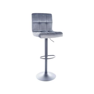 Scaun de bar tapitat cu stofa si picior metalic Cali-105 Velvet Gri / Negru, l42xA39xH96-117 cm