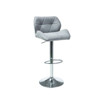 Scaun de bar tapitat cu stofa si picior metalic, Cali-122 Gri Deschis / Crom, l51xA37xH86-108 cm