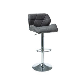 Scaun de bar tapitat cu stofa si picior metalic, Cali-122 Gri Inchis / Crom, l51xA37xH86-108 cm