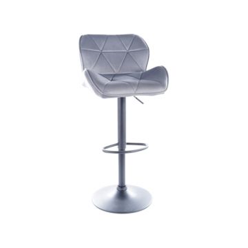 Scaun de bar tapitat cu stofa si picior metalic Cali-122 Velvet Gri / Negru, l51xA36xH86-108 cm