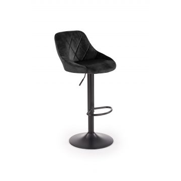 Scaun de bar tapitat cu stofa si picior metalic, Hoku-101 Velvet Negru, l47xA45xH84-106 cm