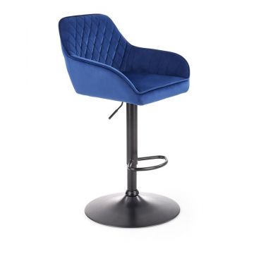 Scaun de bar tapitat cu stofa si picior metalic, Hoku-103 Velvet Albastru Inchis / Negru, l55xA55xH92-114 cm