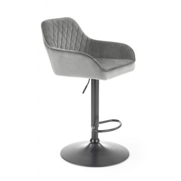 Scaun de bar tapitat cu stofa si picior metalic, Hoku-103 Velvet Gri / Negru, l55xA55xH92-114 cm