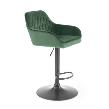 Scaun de bar tapitat cu stofa si picior metalic, Hoku-103 Velvet Verde Inchis / Negru, l55xA55xH92-114 cm