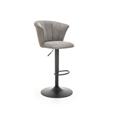 Scaun de bar tapitat cu stofa si picior metalic, Hoku-104 Gri / Negru, l55xA53xH90-112 cm