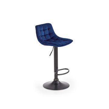 Scaun de bar tapitat cu stofa si picior metalic, Hoku-95 Velvet Albastru Inchis / Negru, l43xA44xH84-106 cm