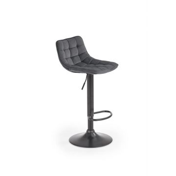 Scaun de bar tapitat cu stofa si picior metalic, Hoku-95 Velvet Gri / Negru, l43xA44xH84-106 cm