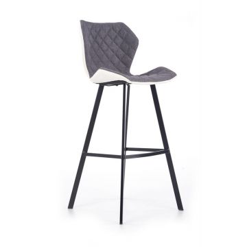 Scaun de bar tapitat cu stofa si piele ecologica, cu picioare metalice, Hoku-83 Gri / Alb, l49xA53xH113 cm