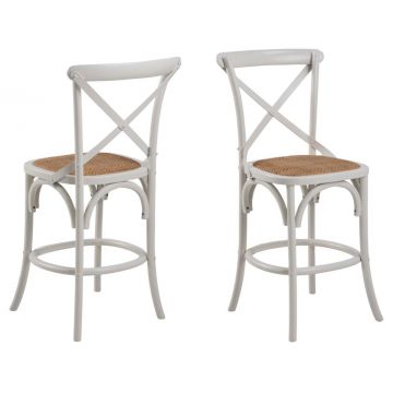 Set 2 scaune de bar din lemn de ulm, cu sezut din ratan Eileen Alb, l51xA55xH105 cm