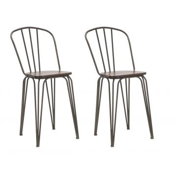 Set 2 scaune de bar din lemn de ulm si metal Harlem Natural / Gri, l54xA45xH102 cm
