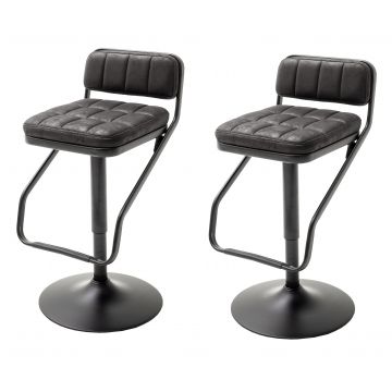 Set 2 scaune de bar rotative tapitate cu stofa si picioare metalice, Dundee Antracit / Negru, l42xA50xH80-102 cm