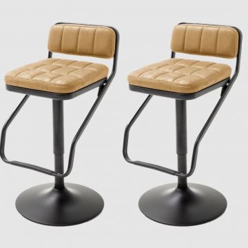 Set 2 scaune de bar rotative tapitate cu stofa si picioare metalice, Dundee Curry / Negru, l42xA50xH80-102 cm