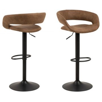 Set 2 scaune de bar rotative tapitate cu stofa si picior metalic, Grace Maro deschis / Negru, l54,5xA48,5xH104 cm