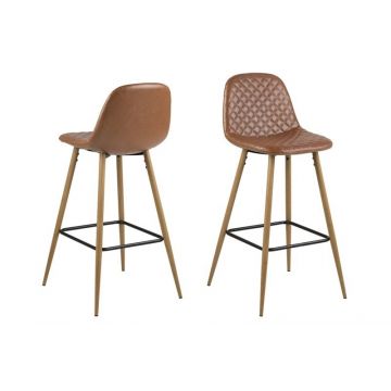 Set 2 scaune de bar tapitate cu piele ecologica si picioare metalice Wilma Maro / Stejar, l46,6xA51xH101 cm