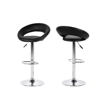 Set 2 scaune de bar tapitate cu piele ecologica si picior metalic Plump Negru / Crom, l56xA50xH100 cm