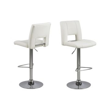 Set 2 scaune de bar tapitate cu piele ecologica si picior metalic Sylvia Alb / Crom, l41,5xA52xH115 cm