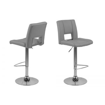 Set 2 scaune de bar tapitate cu piele ecologica si picior metalic Sylvia Gri / Crom, l41,5xA52xH115 cm