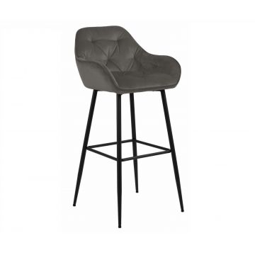 Set 2 scaune de bar tapitate cu stofa si picioare metalice Brooke Velvet Grej / Negru, l52xA53xH104 cm